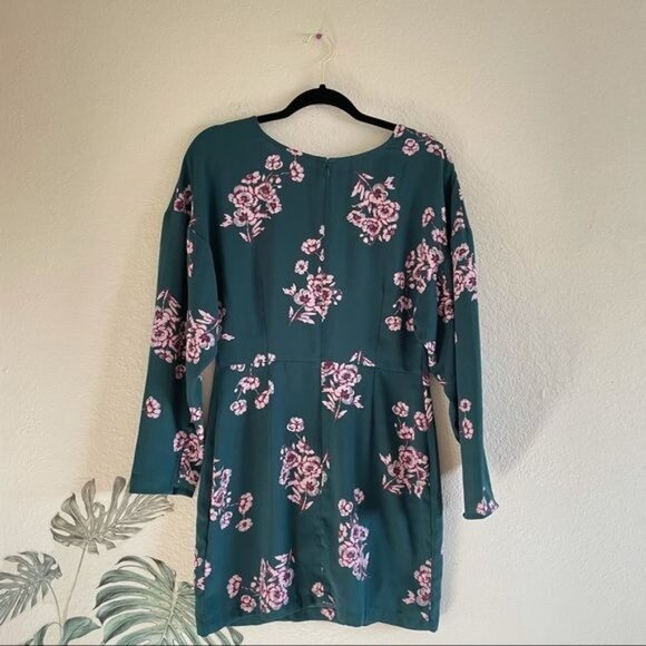 NWT Leith Green Pink Floral Small Midi Long Sleeve Summer Dress - Picture 2 of 5